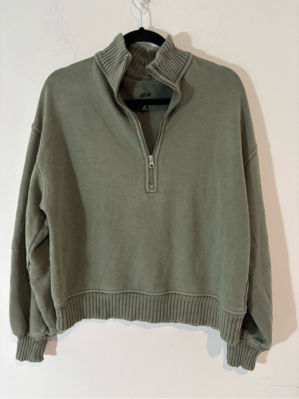 Aerie Women XS Sun's Out Quarter Zip Sweatshirt Green Oversized Casual Fall